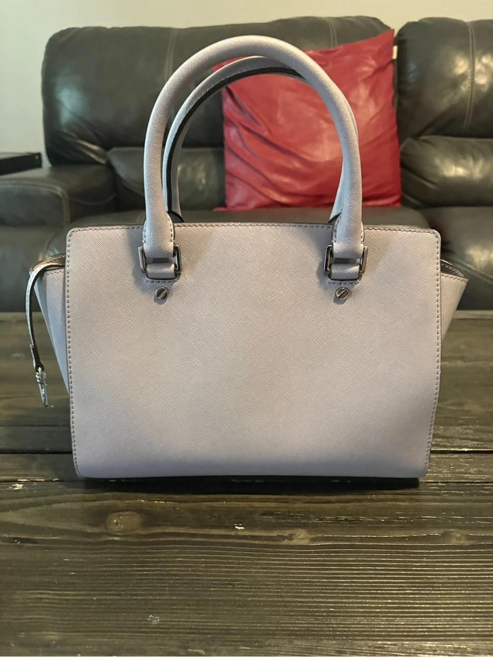 MICHAEL KORS Pale Gray Saffiano Leather Satchel